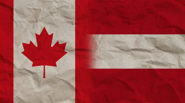 Rakousko Kanada Vlajky Společně Zmačkaný Papír Efekt Pozadí Ilustrace — Stock fotografie