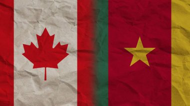 Kamerun ve Kanada Bayrakları Birlikte, Buruşuk Kağıt Efekti Arkaplan 3D Görüntü