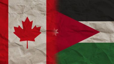 Ürdün ve Kanada Bayrakları, Buruşuk Kağıt Efekti Arkaplan 3D İllüstrasyon