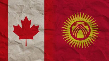 Kırgızistan ve Kanada Bayrakları Birlikte, Buruşuk Kağıt Efekti Arkaplan 3B Görüntü