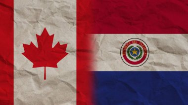 Paraguay ve Kanada Bayrakları Birlikte, Buruşuk Kağıt Efekti Arkaplan 3D Görüntü