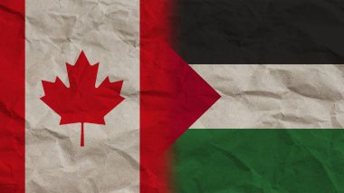 Filistin ve Kanada Bayrakları Birlikte, Buruşuk Kağıt Efekti Arkaplan 3D Görüntü