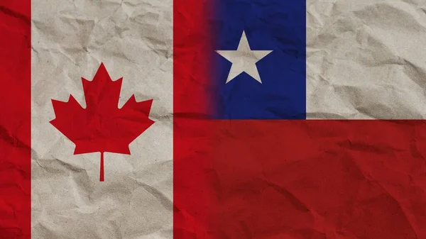 Banderas Chile Canadá Juntas Fondo Efecto Papel Arrugado Ilustración —  Fotos de Stock