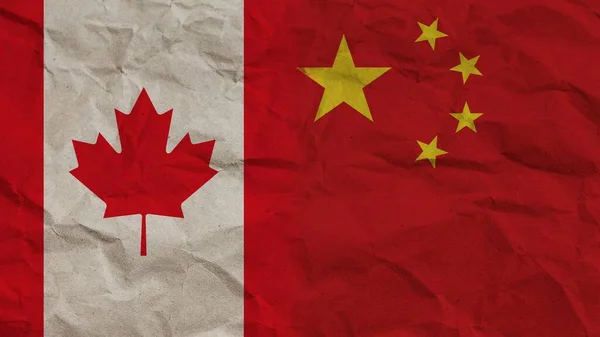 China Canada Прапори Разом Зморшкуватий Паперовий Ефект Фон Ілюстрація — стокове фото