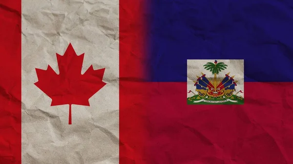Haití Canadá Banderas Juntas Fondo Efecto Papel Arrugado Ilustración — Foto de Stock