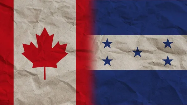 Banderas Honduras Canadá Juntas Fondo Efecto Papel Arrugado Ilustración —  Fotos de Stock