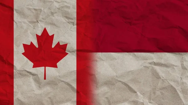 Indonesia and Canada Flags Together, Crumpled Paper Effect Background 3D Illustration