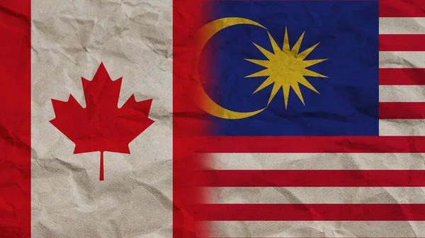 マレーシアとカナダの国旗が折り重なり紙効果 3Dイラスト — ストック写真