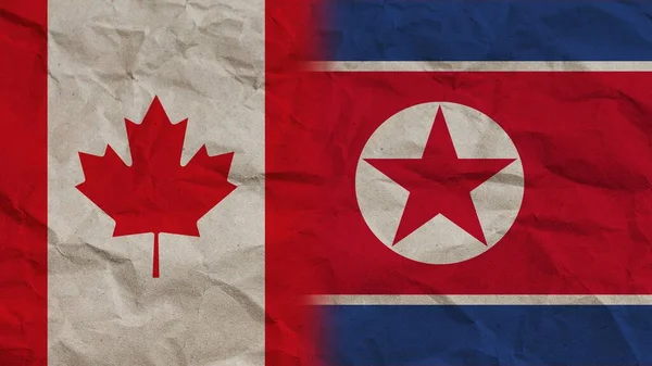 North Korea Canada Flags Together Crumpled Paper Effect Background Illustration — 图库照片