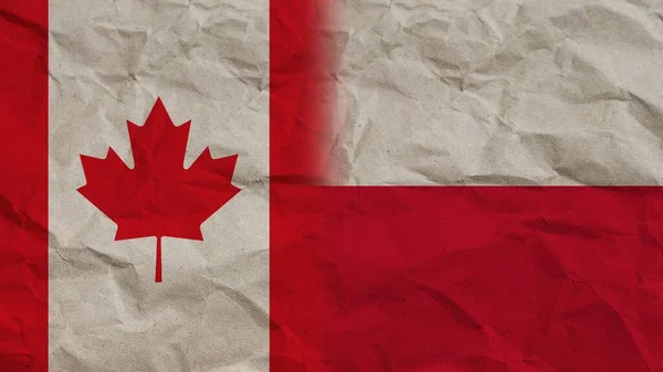 Bandeiras Polônia Canadá Juntas Ilustração Fundo Efeito Papel Enrugado — Fotografia de Stock