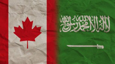 Suudi Arabistan ve Kanada Bayrakları Birlikte, Buruşuk Kağıt Efekti Arkaplan 3D Görüntü