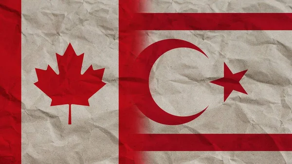 Nordcypern Canada Flag Sammen Sammenkrøllet Papir Effekt Baggrund Illustration - Stock-foto
