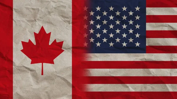 Verenigde Staten Van Amerika Canada Vlaggen Samen Verfrommeld Papier Effect — Stockfoto