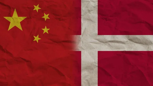 Banderas Dinamarca China Juntas Fondo Efecto Papel Arrugado Ilustración —  Fotos de Stock