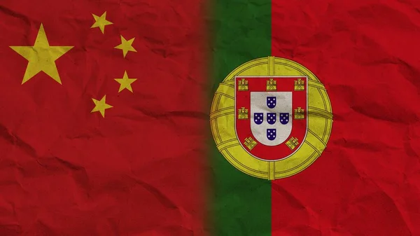 Banderas Portugal China Juntas Fondo Efecto Papel Arrugado Ilustración — Foto de Stock