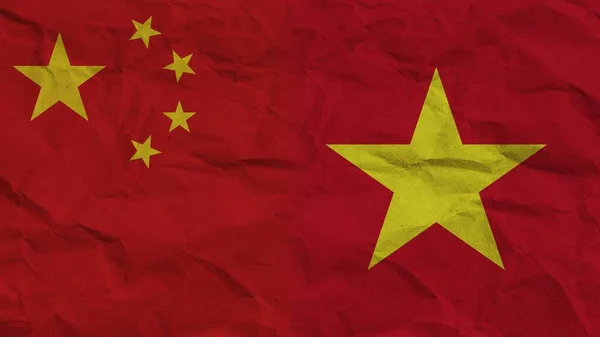 ベトナムと中国の国旗が折り重なり紙効果 3Dイラスト — ストック写真
