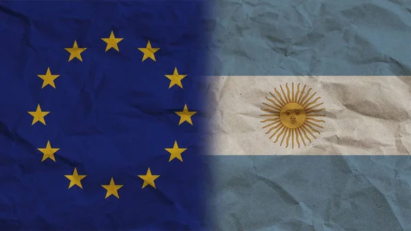 Argentina Unione Europea Bandiere Insieme Carta Stropicciata Effetto Sfondo Illustrazione — Foto Stock