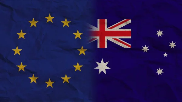 Αυστραλία Και Ευρωπαϊκή Ένωση Σηματοδοτεί Μαζί Τσαλακωμένο Φόντο Επίδραση Χαρτιού — Φωτογραφία Αρχείου