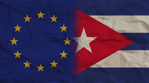 Cuba Union Européenne Drapeaux Ensemble Effet Papier Froissé Arrière Plan — Photo