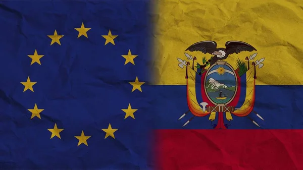 Ecuador Vlaggen Van Europese Unie Samen Verfrommeld Papier Effect Achtergrond — Stockfoto