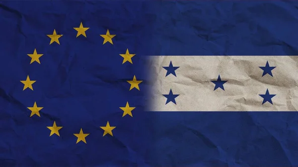Honduras European Union Flags Together Crumpled Paper Effect Background Illustration — Stock Photo, Image
