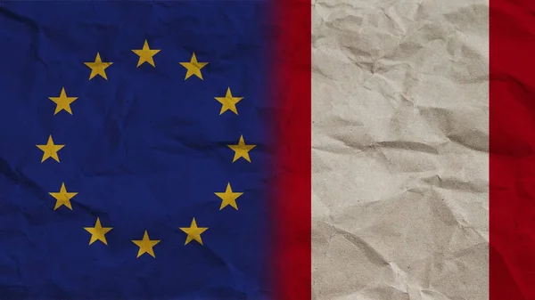 Banderas Perú Unión Europea Juntas Fondo Efecto Papel Arrugado Ilustración — Foto de Stock