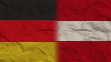 Avusturya ve Almanya Birlikte Bayraklar, Buruşuk Kağıt Efekti Arkaplan 3D Görüntü