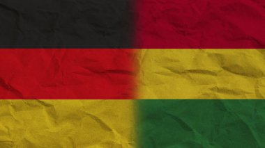 Bolivya ve Almanya Bayrakları Birlikte, Buruşuk Kağıt Efekti Arkaplan 3B Görüntü