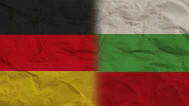 Bulgaristan ve Almanya, Kırışık Kağıt Efekti Arkaplan 3B Görüntü 'de Birlikte Bayraklar