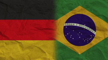 Brezilya ve Almanya Birlikte Bayraklar, Buruşuk Kağıt Efekti Arkaplan 3B Görüntü