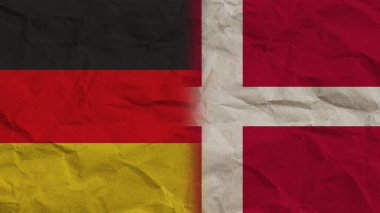 Danimarka ve Almanya Birlikte Bayraklar, Buruşuk Kağıt Efekti Arkaplan 3B Görüntü