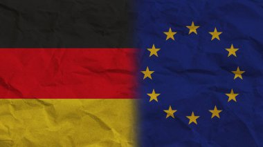 Avrupa Birliği ve Almanya Birlikte Bayraklar, Buruşmuş Kağıt Efekti 3B Görüntü
