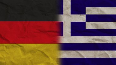Yunanistan ve Almanya, Kırışık Kağıt Efekti Arkaplan 3B Görüntü 'de Birlikte Bayraklar