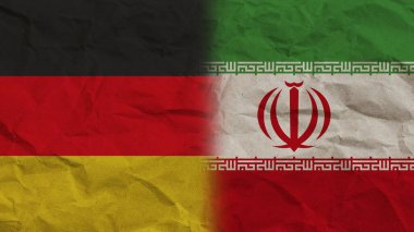 İran ve Almanya Birlikte Bayraklar, Buruşuk Kağıt Efekti 3B Görüntü