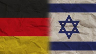İsrail ve Almanya Birlikte Bayraklar, Buruşuk Kağıt Efekti Arkaplan 3D Görüntü