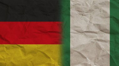 Nijerya ve Almanya Birlikte Bayraklar, Buruşuk Kağıt Efekti Arkaplan 3D İllüstrasyon