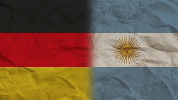 Arjantin Almanya Birlikte Bayraklar Buruşuk Kağıt Efekti Arkaplan Boyutlu Görüntü — Stok fotoğraf