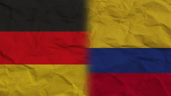 Colombia Alemania Banderas Juntas Fondo Efecto Papel Arrugado Ilustración — Foto de Stock