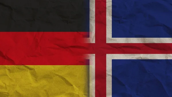 Iceland and Germany Flags Together, Crumpled Paper Effect Background 3D Illustration