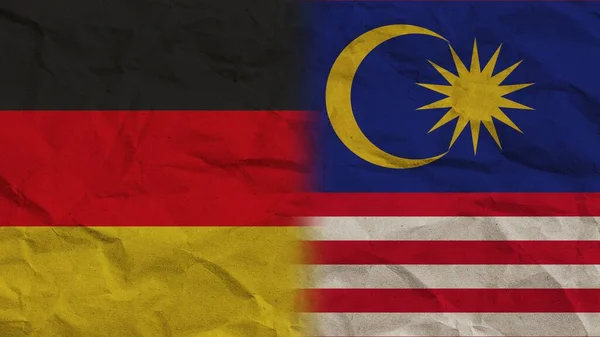 マレーシアとドイツの国旗が折り重なり紙効果 3Dイラスト — ストック写真