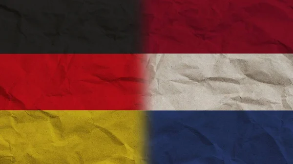 Nizozemsko Německo Vlajky Společně Zmačkaný Papír Efekt Pozadí Ilustrace — Stock fotografie