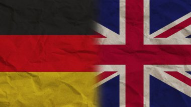 Birleşik Krallık ve Almanya Birlikte Bayraklar, Buruşuk Kağıt Efekti Arkaplan 3B İllüstrasyon