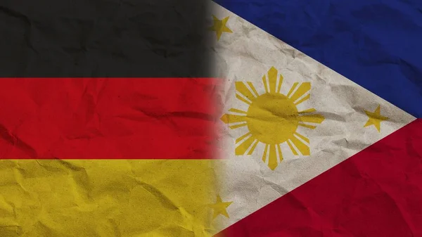 Filipinler Almanya Bayrakları Birlikte Buruşuk Kağıt Efekti Arkaplan Llüstrasyon — Stok fotoğraf