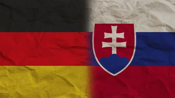 Slovakia and Germany Flags Together, Crumpled Paper Effect Background 3D Illustration