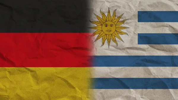 Uruguay Německo Vlajky Společně Zmačkaný Papír Efekt Pozadí Ilustrace — Stock fotografie