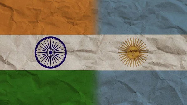 Argentina Och Indien Flaggor Tillsammans Skrynklig Papperseffekt Bakgrund Illustration — Stockfoto