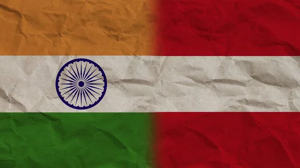 Ausztria India Zászlók Együtt Gyűrött Papír Hatás Háttér Illusztráció — Stock Fotó