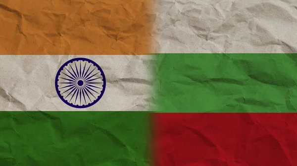Bulgária India Zászlók Együtt Gyűrött Papír Hatás Háttér Illusztráció — Stock Fotó