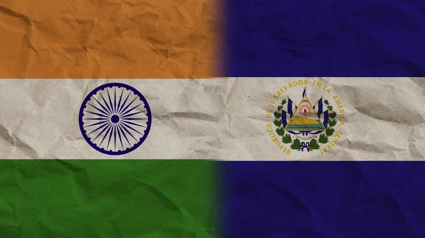 Salvador India Zászlók Együtt Gyűrött Papír Hatás Háttér Illusztráció — Stock Fotó