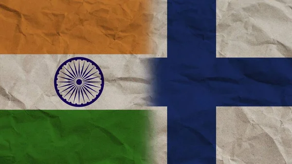 Finland India Flags Together Crumpled Paper Effect Background Illustration — Stock Photo, Image